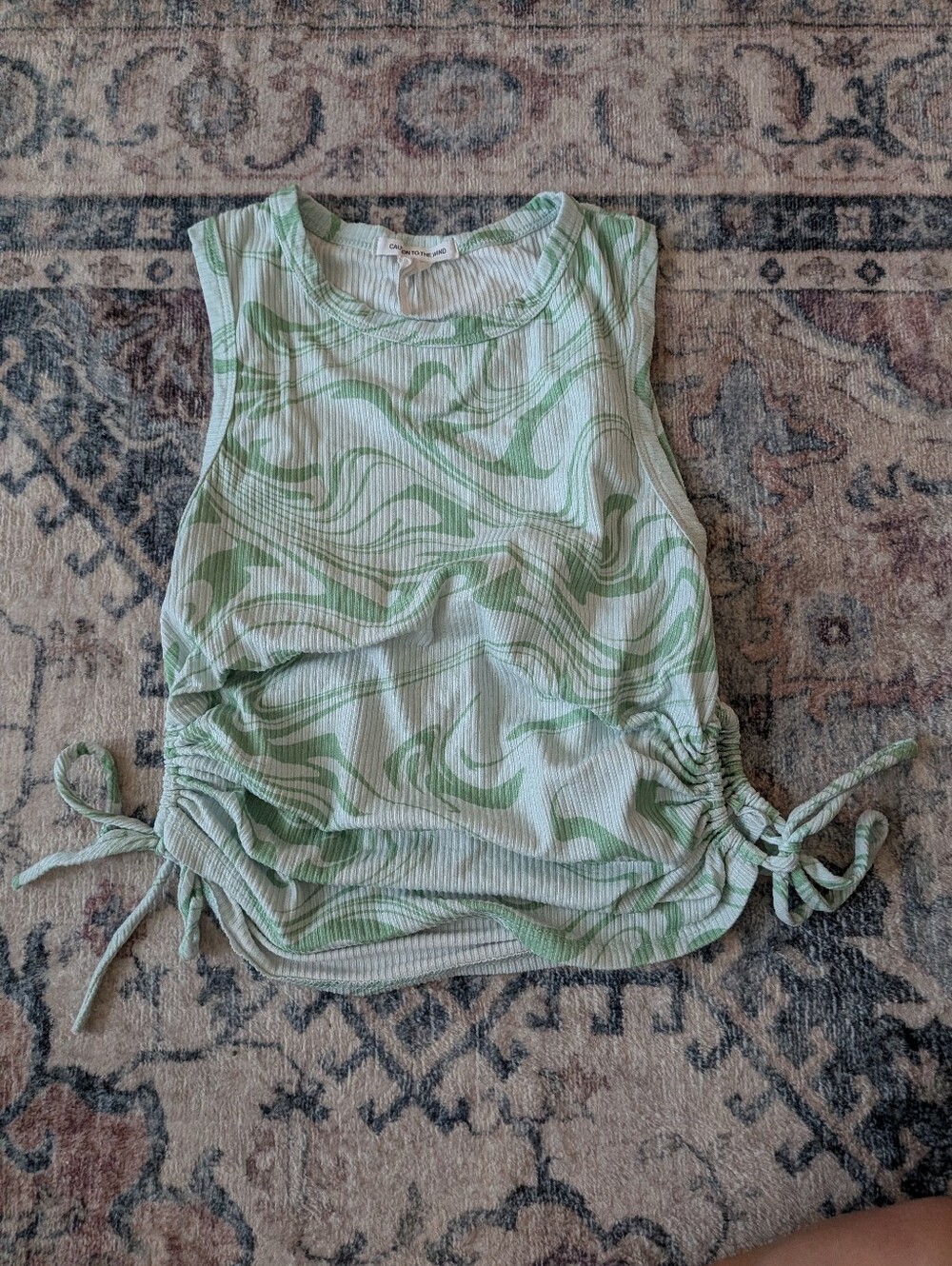 Caution To The Wind Green Swirl Side-Ruched Tank